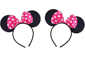 UVAN ART Fasce Orecchie da Topo Cerchietti Compleanno Bambina Gadget Minnie Decorazioni per Orecchie di Minnie e Topolino dei Cartoni Animati Minnie Mouse Fascia per Capelli con Orecchie di Topo e Fiocco