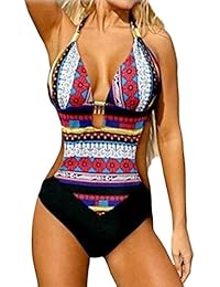 Trajes de baño para mujer,RETUROM Las mujeres más nuevo Bra Bikini impreso Bohemia One Piece Swimwear marca traje de baño