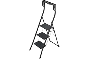 ‎HAILO Hailo K77 ComfortLine Klapptritt - 3-stufige Trittleiter aus Stahl mit Sicherheitsbügel und Ablageschale - Arbeitshöhe bis 2,69 m - Gewicht: 6,8 kg - Schwarz