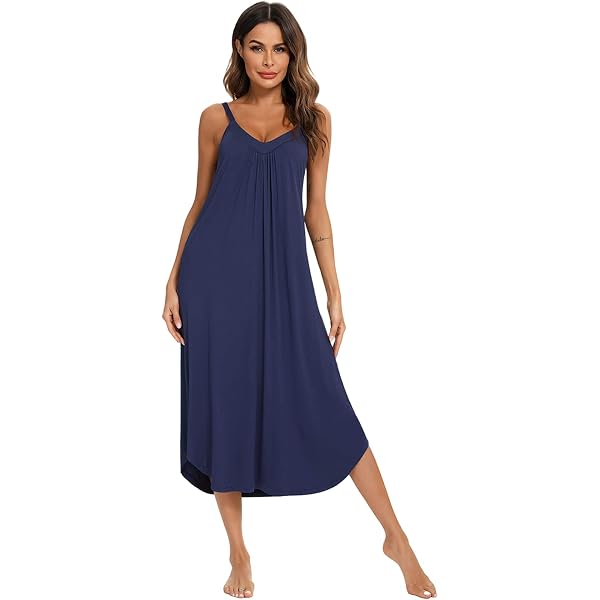 Nieery Nuisette Femme Chemise De Nuit Longue En Coton - Col V, Poches Et Coupe Ample