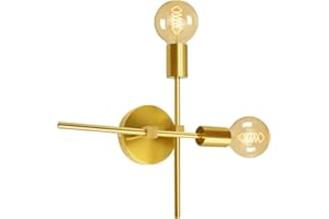 WRPACTTG 2-lampes Applique Murale Chambre,Applique Salle de Bain,LED pour Miroir Coiffeuse avec Base de Plafond Ronde,Applique Murale Interieur,Lustre Doré,Douille E27,pour Porche Balcon Salle à Manger