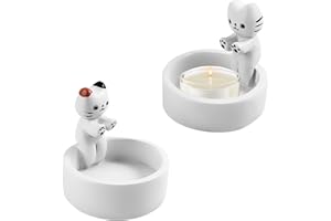 ZPSNDP 2 Sztuki Świecznik dla Kotów, 6 x 6 x 6 cm, Żywiczny Prezent dla Miłośników Kotów