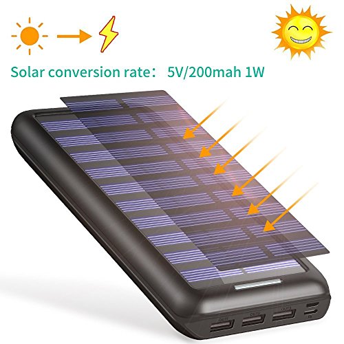 Externer Akku PLOCHY 24000mAh Solar Powerbank, Solar LadegerÃ¤t mit 3 AusgÃ¤nge und Lighting & Micro Dual Input Power Bank Handy fÃ¼r iPhone, iPad, Samsung Galaxy und andere Smartphones(Schwarz)