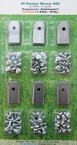 *** 90 Messer (0,75mm / 3,1g) & Schrauben *** fr den Husqvarna Automower und Gardena R40Li/R70Li *** 90 Messer (0,75mm / 3,1g) & Schrauben *** fr den Husqvarna Automower und Gardena R40Li/R70Li
