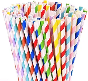 Her Home Paper Rainbow Drinking Straws - 100 Biodegradable 6MM - Durable and Eco-Friendly Colorful - Party Decoration Supplies - MADE IN INDIA (100)