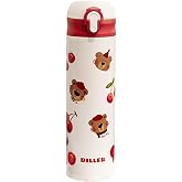 Vagonlife Diller 480ml Sevimli Hayvanlar Desenli Pipetli Kilitlenebilir Kapak Paslanmaz &Ccedil;elik Termos (Diller Bear)