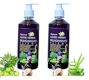 Mysore Kaveri Herbal Brungamalaka Hair Oil for Anti-Dandruff Hair Oil for Hair Fall Control and Hair Growth Best for Women and Men Both 500 Ml (Pack of 2)