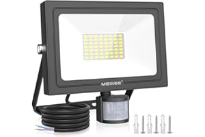 MEIKEE 50W Projecteur Led avec Détecteur de Mouvement 30s 4700LM Blanc Froid 6500K IP66 Étanche Éclairage de Sécurité Spot LED avec Detecteur pour Exterieur, Jardin, Patio, Garage, Entrée