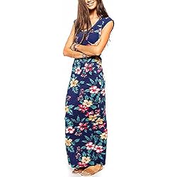 HanLuckyStars 2016 Nuevo Vestido de Paño Impresión Floral Cómodo Elegante Moda , Vestido de Casual Verano Playa Largo de Estilo Bohemio sin Mangas para Mujer Chica