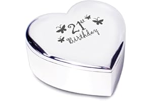 CPM 21st Birthday with Butterflies Silver Finish Heart Shaped Trinket Box