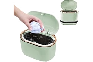 CAREDGO Mini Papelera de Mesa Papelera para Escritorio con Tapa Mini Basurero para Escritorio Moderno de Plástico Verde Papelera Pequeña para Baño Cocina Bar Oficina Caranava, 19 x 14 x 12 cm