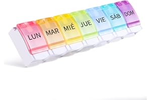 Opret Pastillero Semanal 1 Tomas Español, Pastillero Diario Grande con Interruptor de Expulsión, Organizador Pastillas 7 Dias y Dispensador Comprimidos para Viaje