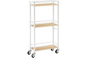‎MAHANCRIS MAHANCRIS Servierwagen mit Rollen, Rollwagen mit 3 Etagen, Schmaler Küchenwagen, Küchenregal aus Spanplatte für Kleine Räume in Esszimmer, Badezimmer weiß ARCBN1501