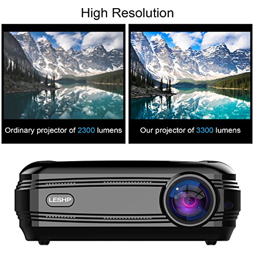 Projector, LESHP Video Projector 3300 lumens Full HD 1080P LED+LCD Home Theater projector 1280 × 1920 max Resolution contrast 3000:1,Support 1080P/USB VGA/SD/HDMI For Xbox/iphone/Smartphone/PC