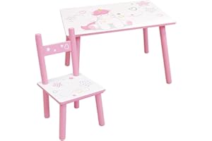 Fun House 713527 Einhorn-Tisch, Höhe 41, Länge 61, 42 cm, mit einem Stuhl, Höhe 49,5 x Breite 31 x Tiefe 31,5 cm, für Kinder