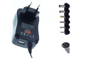 ZOREI Alimentation universelle, transformateur avec 6 adaptateurs, 3 V 4,5 V 5 V 6 V 7,5 V 9 V 12 V 2 A 30 W, chargeur variable avec USB 2,1 A