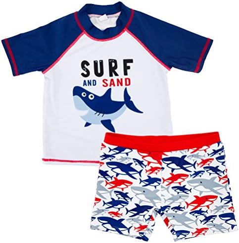CADong Baby Boys Sun Protection 2 Piece Shark Swimsuit,Kids Boys Rashguard Swimsuit Short Shirt and Shorts Set (Shark, 5T)