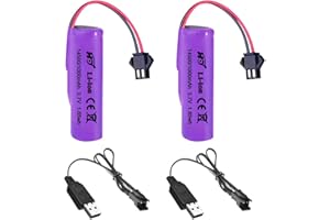 HIULLEN 3.7V RC Akku, 2 Stück 1000mAh 3.7V Li-ion Akku, Wiederaufladbare Lithium-Batterien mit UBS Ladekabel SM-2P Stecker, Universal Li-Ion Battery Für RC Fahrzeuge Boote Panzer Auto Roboter