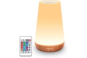 Auxmir Lampada da Comodino LED Touch, Abat Jour da Comodino Telecomando con 13 Colori RGB, Luce Notturna Bambini Timer, Ricaricabile 2500mAh, Lampada da Tavolo per Cameretta Camera da Letto Campeggio