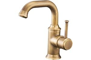 BOATX Nostalgie Retro Einhebel Waschbecken Armatur 360°Schwenkbar Einhebelmischer Bad Wasserhahn-Waschtischarmatur Hoher Auslauf für Badezimmer aus Messing (Regulär, Antik Messing Gebürstete)