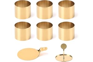 Guowall Anelli per Torte, Set di Coppapasta Tagliapasta Anello, 6 Anelli Dessert 1 Pressa 1 Base, Acciaio Inox, Rotondo, Oro …