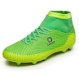 ASHION Botas de fútbol para niños AG Spike Microfibra Cierre Adolescentes Profesión Atletismo High Top (35, Verde)