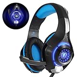 Beexcellent Gaming Headset für PS4 PC Xbox One, LED Licht Crystal Clarity Sound Professional Kopfhörer mit Mikrofon für Laptop Mac Handy Tablet Blau