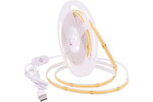 XUNATA Dimmable COB LED Strip with White Dimmer Switch, 5V USB Flexible Light Ribbon, Self-Adhesive Tape for Indoor Home Commercial Cupboard TV Backlight (Warm White, 1m)