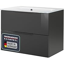 FACKELMANN Luna Gäste-WC Set 2-tlg. - Waschtischunterschrank Anthrazit Mit Glasbecken - 45cm Schmal