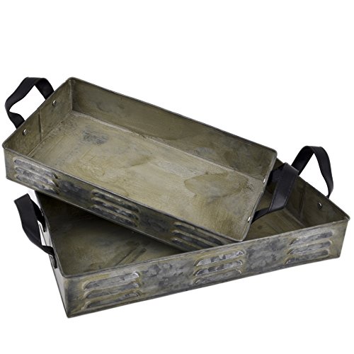 Tablett 2er Set Vintage Deko Metall 6x37x21cm grau