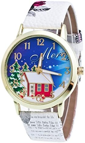 WINWINTOM Christmas Pattern Leather Band Analog Quartz Watch White