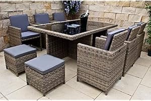 Ragnarök-Möbeldesign Premium PolyRattan - Deutscher Hersteller - 8 Jahre GARANTIE - Aluminium Gartenmöbel Essgruppe Tisch Stuhl Hocker Polster Rostfrei Grau Schwarz Esstisch Rattan Sitzgruppe