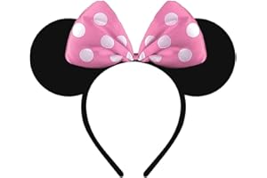 Youngly® Minnie Mouse Ears Headband – Red Bow & Polka Dot Alice Band – Girls Costume Party Accessories, Fancy Dress, Mickey Mouse Theme Birthday, Halloween