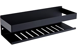 KigKog® Mensola da Doccia Senza Foratura - Mensole Bagno Autoadesivo Nero Opaco Organizzatore da Parete, Acciaio ​Inox Adesivo Portaoggetti Doccia 30CM, K07-30MB