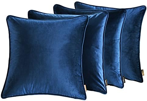 Italian Cashmere Cushions Cover 18 X 18 Inch Invisible Zipper Decoration Throw Pillow Cases Navy Blue Set of 2