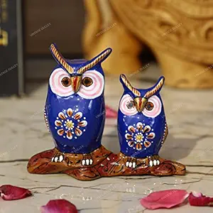 Vintage Gulley Metal Idol Owl Set I Home Decor I Vastu I Fengshui I Set of 2 I Gifting – Blue at Rs. 699