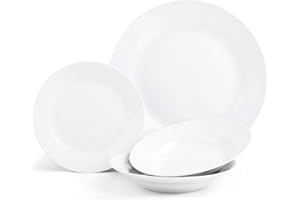 Sabichi 12pc Day to White Dinner Set - Microwave & Dishwasher Safe - 4 X Plates, Side Soup Bowls Plate and Bowl Ideal Plates and Bowls Set