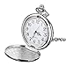 Produktbild Analog Quarz Taschenuhr unisex Vintage mit 37 cm lange Kette aufklappbar wasserresistent klassisch modisch elegant glatt Pocket Watch Fashion - silber + weiß
