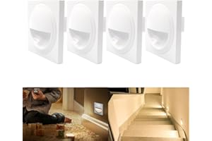 Arotelicht 4Pcs Wall Recessed Stair Lights with Body Sensor Warm White 3000K Staircase Lights LED Step Night Light Indoor, in Plastic, Kitchen, Staircase, Home Lighting, White Cover [Energy Class F]