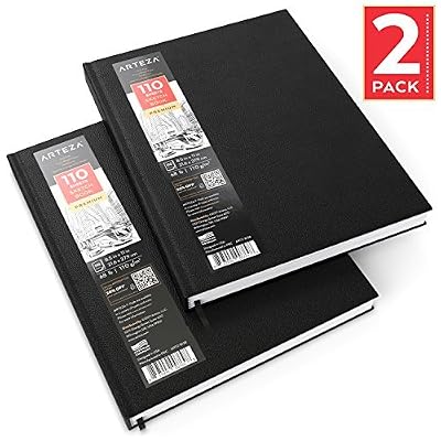 Arteza Ensemble de 2 Carnets à Dessin Artiste Taille 20.3 x 27.9 cm, Couverture Rigide 220 Pages au Total, Cahier Reliure Cousue 110 Feuilles Chacun, Papier Haut Grammage Durable Sans Acide (110g)