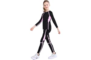 linboo Mädchen Sportanzug 2tlg Yoga Anzug mit Langen Ärmeln und Hosen, Kleidung Set, Atmungsaktiv und Elastisch, Outdoor eng anliegende Tanz- und Fitnessbekleidung für Kinder
