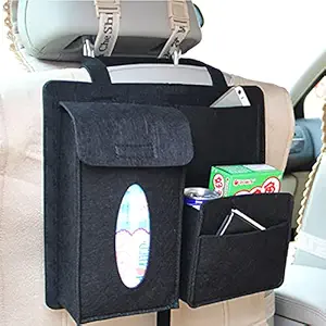 Lukzer 1PC Multi-Functional Car Backseat Organizer for SUVs Van Car Back Seat Storage Hanging Bag Tissue Paper Box Multi Pocket Holder (Black/29 x 32 x 8.5 cm)