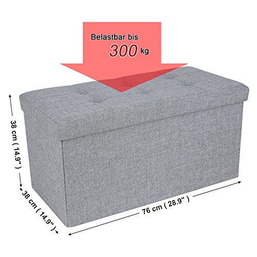 Songmics 76 cm Aufbewahrungsbox Sitztruhe Sitzbank Sitzhocker belastbar bis 300 kg leinen lichtgrau LSF47G - 2