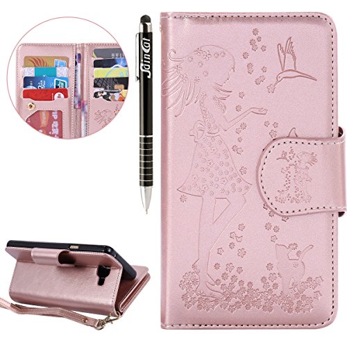 détail Samsung Galaxy A5(2016) Case Cover Wallet,Anti-scratch Cuir Dragonne Portefeuille Relief fille papillon Housse pour Galaxy A5,SainCat Coque de Protection PU Leather Flip Wallet Case Cover Bumper Bling Diamond Glitter Wallet Flip Protective Cover Protector,Coque de Protection en Cuir Folio Housse Cuir Swag Case Cover Coquille Couverture avec Fonction Porte-cartes de Crédit Stand pour Samsung Galaxy A5(2016) + 1 X Stylet(Femme et chat-Or Rose)