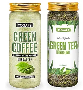 YOGAFY- Weight loss combo - Darjeeling Green Tea (100 Gram) & Green Coffee Beans Powder AAA Grade from Organic Nilgiri Farms (150 Gram) | 250 Gram