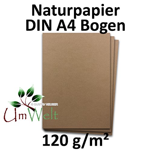Naturpapier – Umweltpapier BRAUN | DIN A4 | 50 Bogen | – 120 g/m² – Naturkarton – Umweltkarton – Kraftpapier | 210 x 297 mm | Ideal für Bastelarbeiten, Karten, Einladungen – Qualitätsmarkte UmWelt aus dem Hause GUSTAV NEUSER - 2