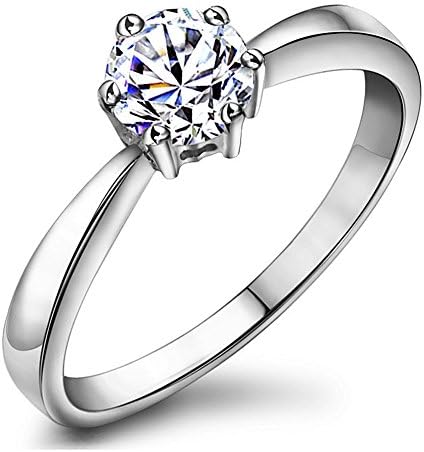 Meyiert 925 Sterling Silver Round Cubic Zirconia Solitaire Eternity Promise Engagement Wedding Rings (N)