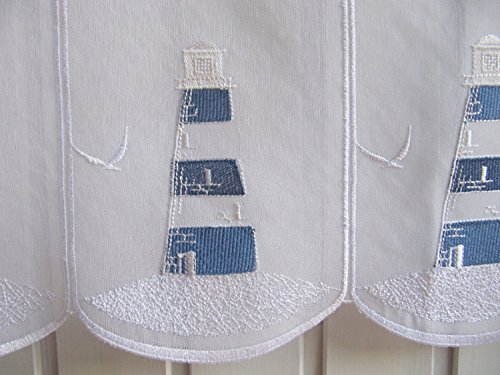 Scheibengardine Weiß Blau Leuchtturm Stick H 45 oder 60 cm / Br. ab 1 Meter, Höhe:45