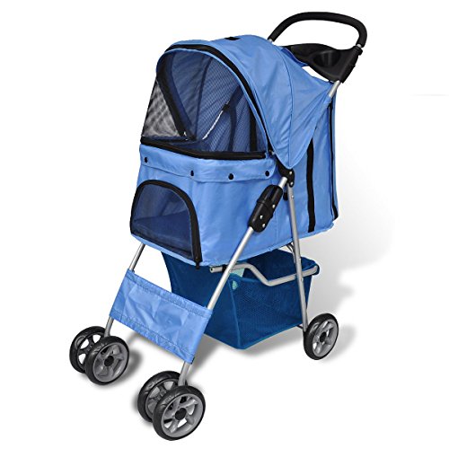 New-Blue-Folding-pet-stroller-dogcat-Travel-Carrier