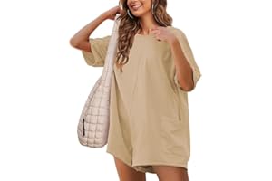 Sukiglam Mono Mujer Verano Manga Corta Monos con Espalda cuello en v Jumpsuit Sexy Peto Suelto Monos Corto de Pierna Ancha de Una Pieza Overoles Casual Vestidos Playa con Bolsillos